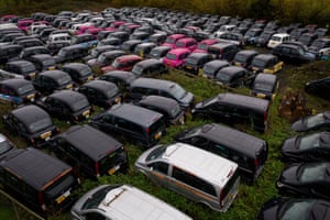 London taxis mothballed in Epping Forest due to the coronavirus lockdown.