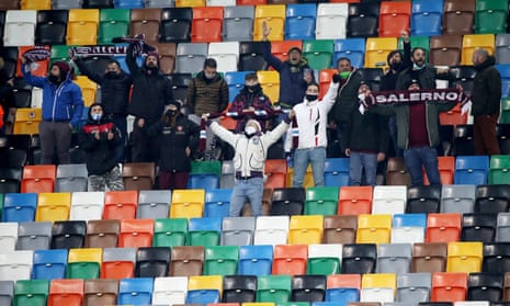 Salernitana supporters in Udine, after their team of  was banned from travelling to the match. 