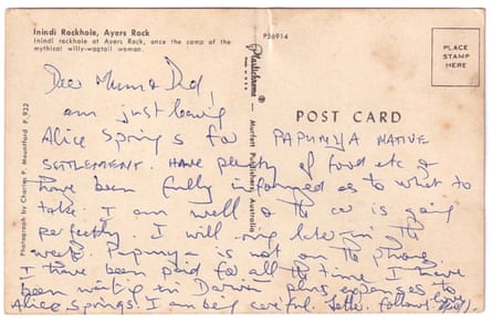 A postcard from Geoff to his parents in 1971