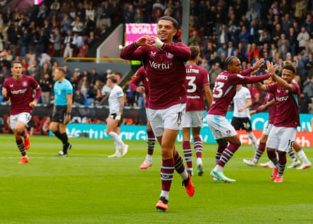 Zeki Amdouni sprints off to celebrate his goal for Burnley.