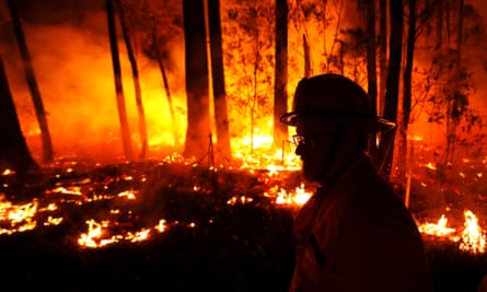 Crews monitor the fires between the towns of Orbost and Lakes Entrance in East Gipplsland, Victoria