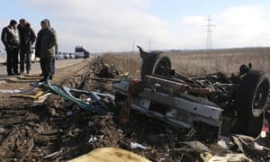 The wreckage of a minibus that hit a landmine at a checkpoint in February, killing four civilians