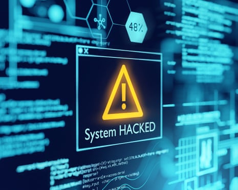 An illustration of a computer popup box screen warning that a system has been hacked