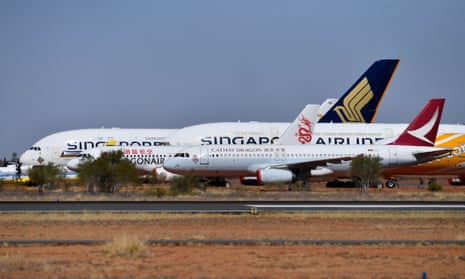 Aircraft grounded due to the Covid pandemic parked at the Asia Pacific Aircraft Storage facility in Alice Springs