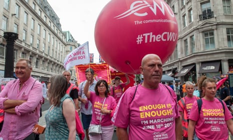 Members of the Communication Workers Union march in London earlier this year
