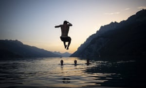 An evening swim in lake Walensee in Switzerland