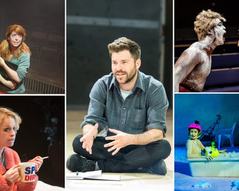 Ned Bennett, centre, with scenes from (clockwise from top left): Pomona, An Octoroon, Buggy Baby and Yen