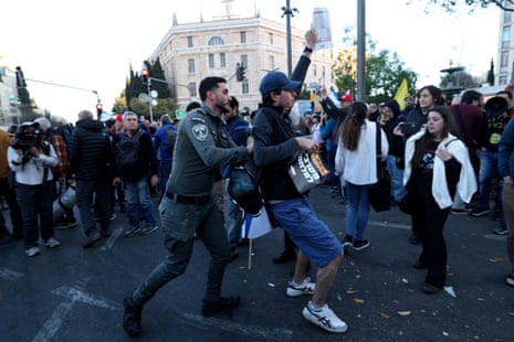There have been clashes between police and demonstrators during potests against the resumption of fighting in Gaza and Netanyahu’s plans to dismiss Shin Bet chief Ronen Bar.