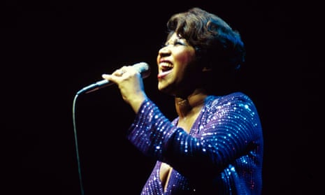 Aretha Franklin performs live on stage at the New Victoria Theatre in London in 1980.