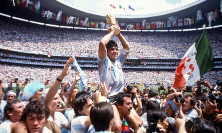 Diego Maradona holds up the World Cup following Argentina’s 3-2 victory over West Germany in the 1986 final in Mexico City. The forward was his country’s best player and inspiration