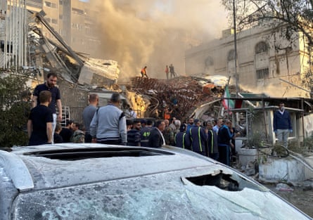 Smoke rises after what the Iranian media said was an Israeli strike on a building close to the Iranian embassy in Damascus, Syria, 1 April 2024