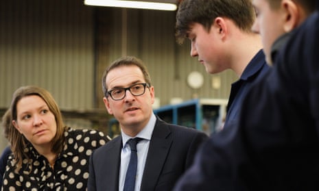 Owen Smith (centre) and Anna Turley, Labour MP for Redcar, speak to apprentices in Middlesbrough.