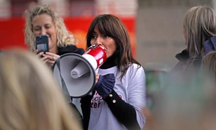‘I live and breathe the menopause’: speaking at an HRT protest outside the Houses of Parliament in London demonstrating against ongoing prescription charges in 2021.
