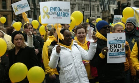 demonstrators take part in the endometriosis worldwide march in london, 19 march 2016