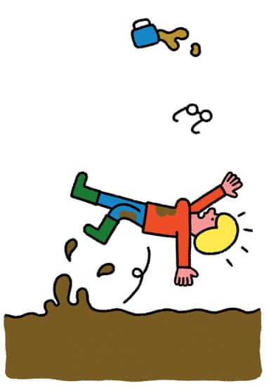 man slipping into mud