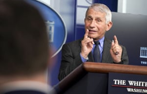 Dr. Anthony Fauci answers questions during a news conference in the White House briefing room on Tuesday.