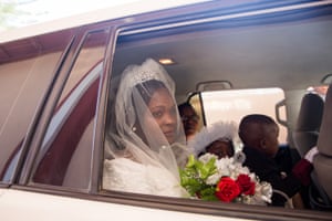 Lucia Janvier arriving at the Sur le Rocher church in Tabarre on her wedding day