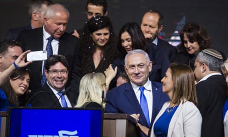 Prime Minster of Israel, Benjamin Netanyahu, his wife, Sara and Likud party members greet supporters during Likud’s party.