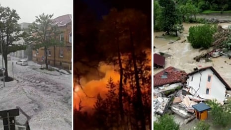 Extreme weather: glacial flooding, wildfires and hailstorms cause havoc across the world  – video