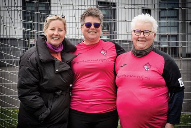 Hannah Bardell MP, Prof Jo Sharp (Geographer Royal of Scotland) and Val McDermid at the McDermid Ladies match against Buchan Ladies