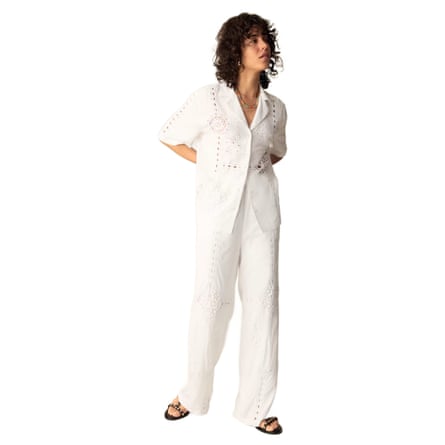 M&S Per Una Embroidered Collared Relaxed Shirt with Linen