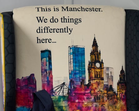 A cushion on a chair in Andy Burnham’s office at No 10 North, Manchester, 20 August 2026.