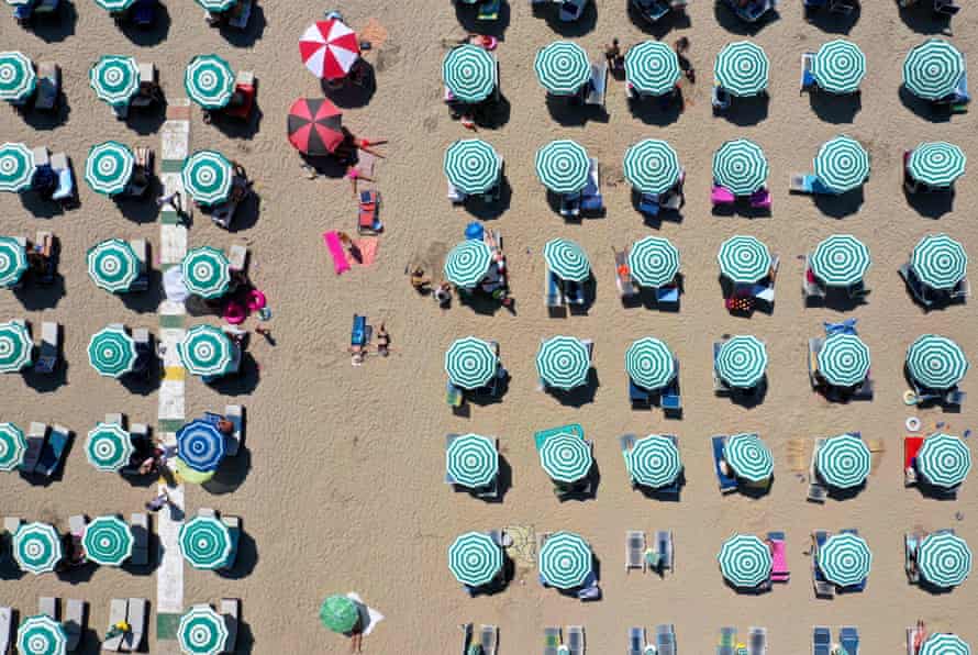 Parasols on a beach of the Adriatic Sea in Durres