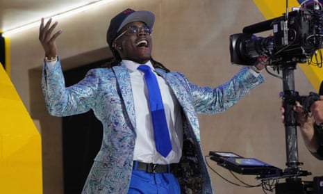 Maxwell Hairston celebrates after being chosen by the Buffalo Bills.