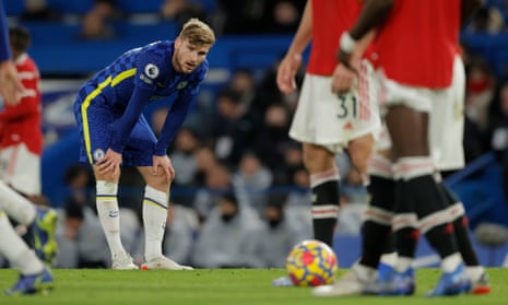Timo Werner during the Premier League match between Chelsea and Manchester United at Stamford Bridge in 2021