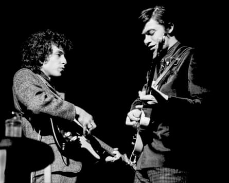 Bob Dylan and Robbie Robertson go electric at the Academy of Music, Philadelphia in 1966. Photograph: Charlie Steiner/Getty Images