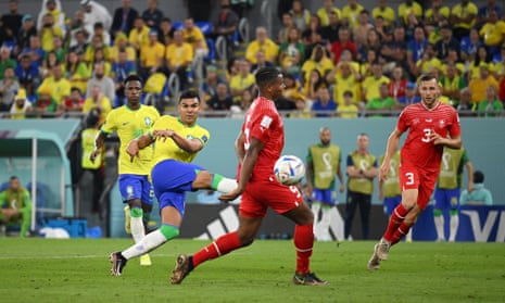 Casemiro of Brazil fires home to open the scoring.