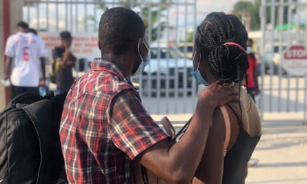 Evens Delva and his wife at Port-au-Prince airport in Haiti on Friday after being deported from Texas