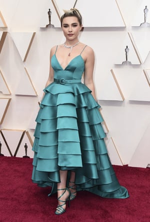 Florence Pugh in Louis Vuitton – a dream of teal on teal and ruffles.