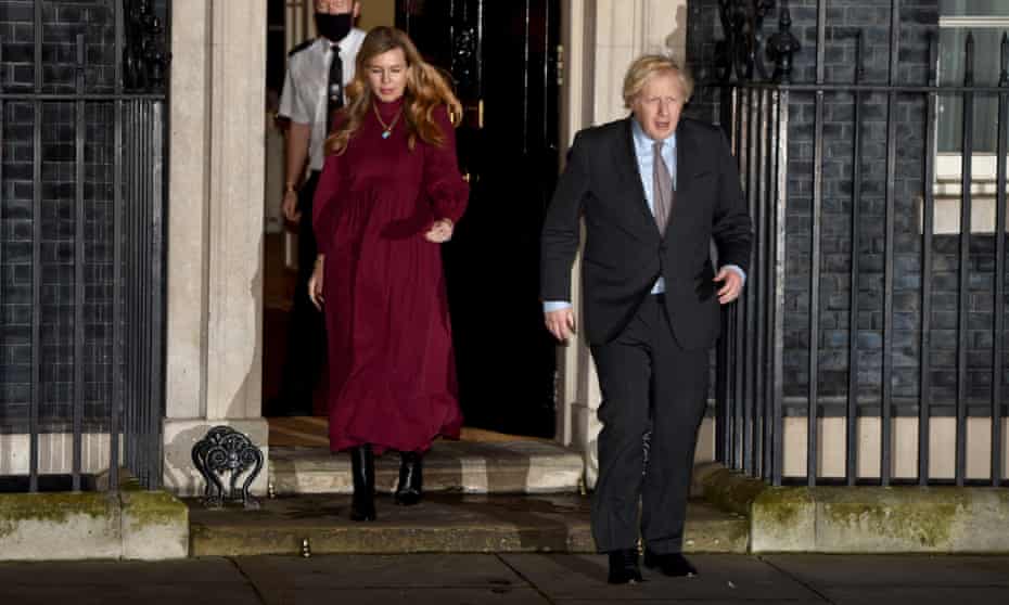 The prime minister, Boris Johnson, and partner, Carrie Symonds, at Downing Street