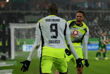 Serhou Guirassy celebrates scoring against Wolfsburg