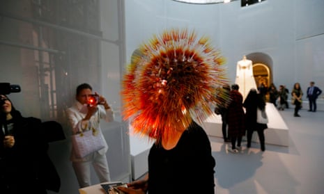 Japanese fashion designer Maiko Takeda wears her Atmospheric Reentry head at the Costume Institute’s spring 2016 exhibition at the Metropolitan Museum in New York.