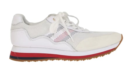 White canvas and leather with red sole