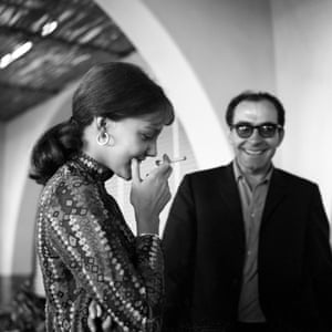 Jean-Luc Godard with Anne Wiazemsky after lunch at the Lido, Venice in 1967, the year they were married