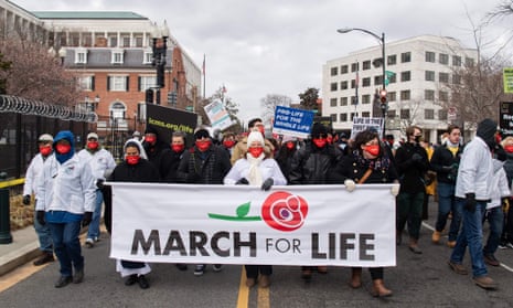 Anti-abortion activists at the “March for Life” on 29 January 2021 in Washington DC.
