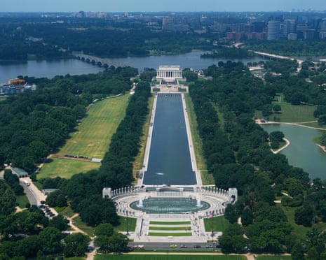 The Lincoln Memorial reflecting pool seen from the air on Thursday.