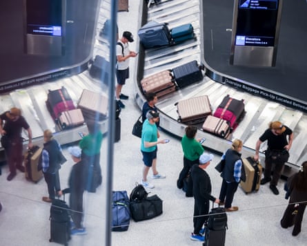 Travelers at Newark Liberty International Airport on Monday.
