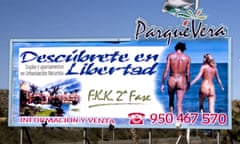 A billboard advertising naturism in Almería from 2015.