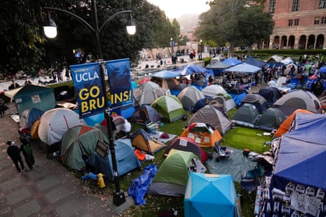 Tents are placed on an encampment on the UCLA campus.