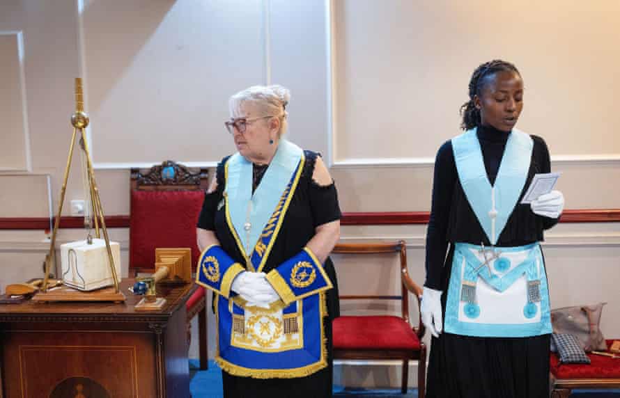 From left: Linda Green, 68, from Loughton. Her lodge is Nore Light No 35 in Southend but she is a member of several. Gaëlle Ndanga-Adjovi 36, the Inner Guard within the lodge. The pair are pictured at the close of the meeting of Lodge Justice No 4.