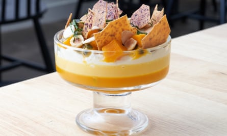 Mango and passion fruit trifle.