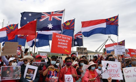 Protesters in Australia’s capital, Canberra, rally against Myanmar’s violent military coup