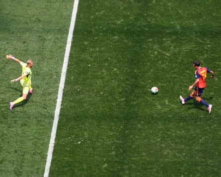Spain’s Mikel Oyarzabal scores their third goal
