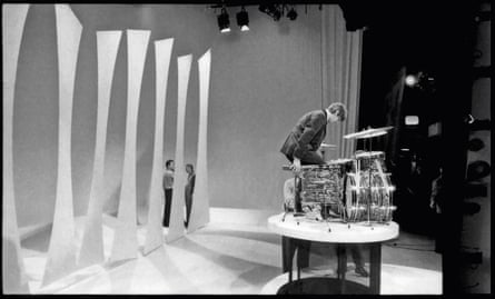 Ringo Starr New York, February 1964: ‘Ringo setting up his precariously perched drum kit during rehearsals for The Ed Sullivan show