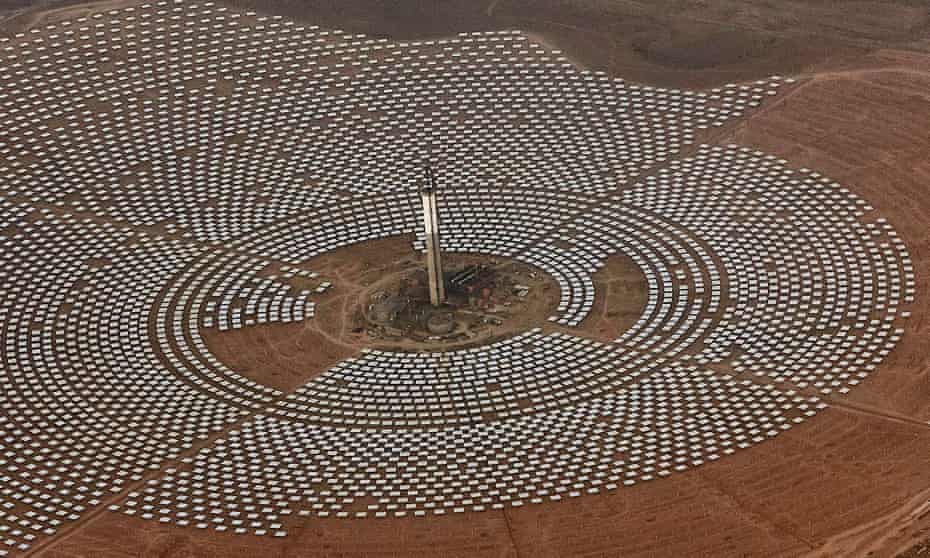 Aerial view of the Noor 3 solar power station, near Ouarzazate, southern Morocco