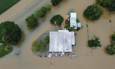 The hotel was completely surrounded by floodwaters yesterday.